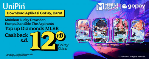 Top Up Diamonds MLBB di UniPin Cashback 12Ribu Coins GoPay! Mainkan Lucky Draw di MLBB Dapatkan Skin Layla, Fanny, Angela & Ruby Sekarang Juga!